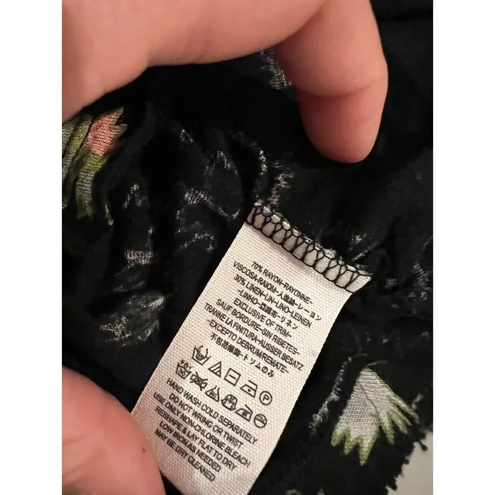 Free People Sleeveless Black Floral Print Tassel Oversized Tank Top Size XS